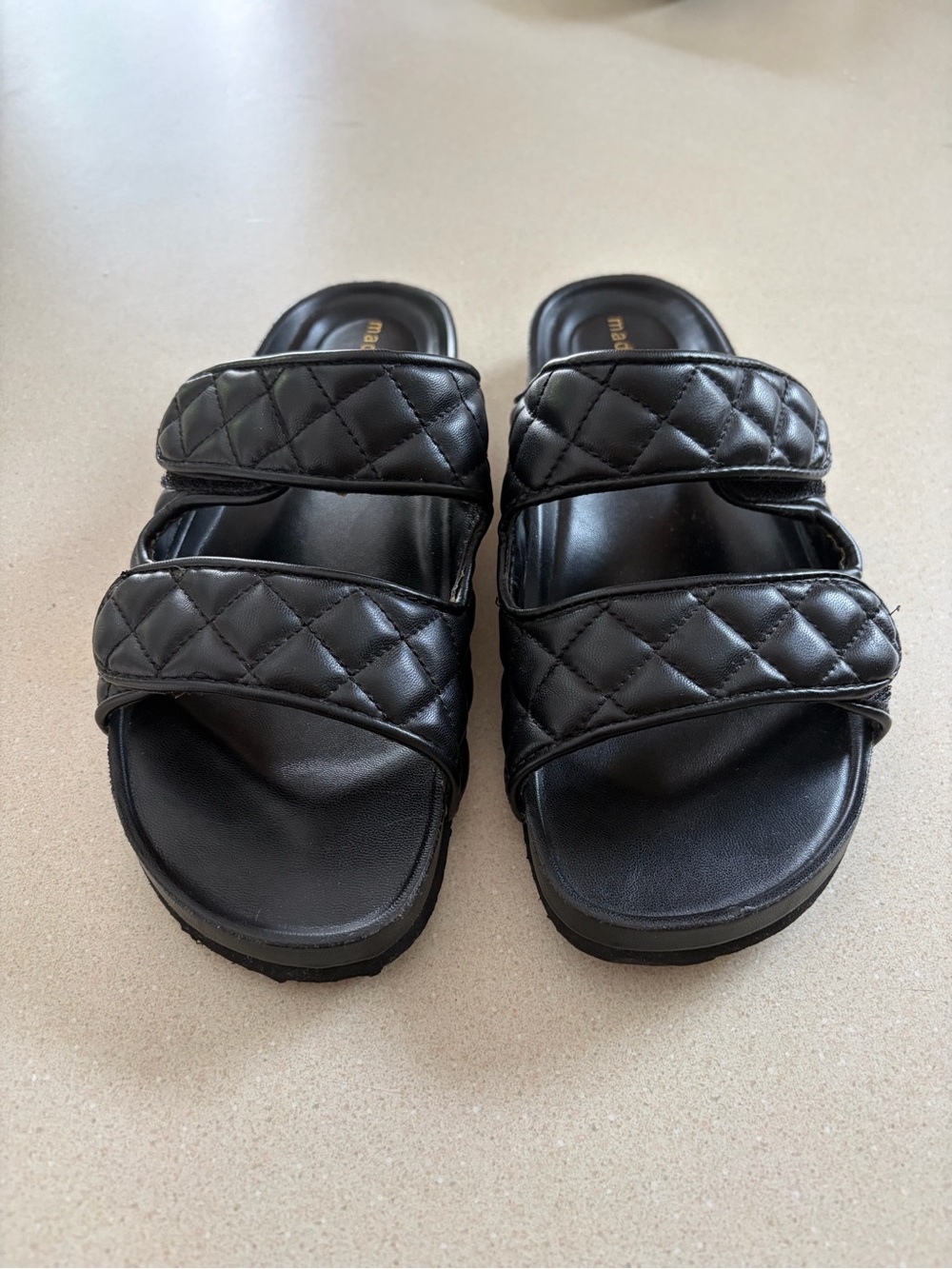 Madden Girl Black Quilted Slide Sandals